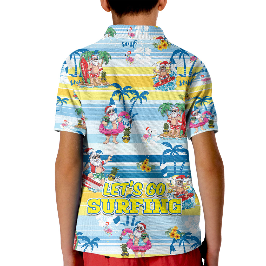 Surfing Christmas Kid Polo Shirt Tropical Santa Let's Go Surfing DT02 - Polynesian Pride