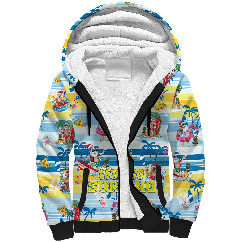 Surfing Christmas Sherpa Hoodie Tropical Santa Let's Go Surfing DT02 Unisex Art - Polynesian Pride