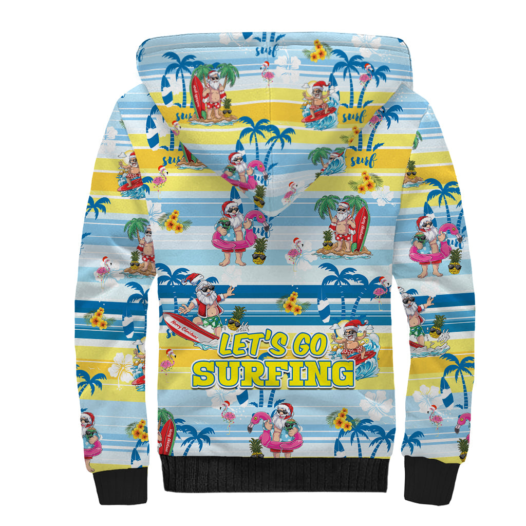 Surfing Christmas Sherpa Hoodie Tropical Santa Let's Go Surfing DT02 - Polynesian Pride