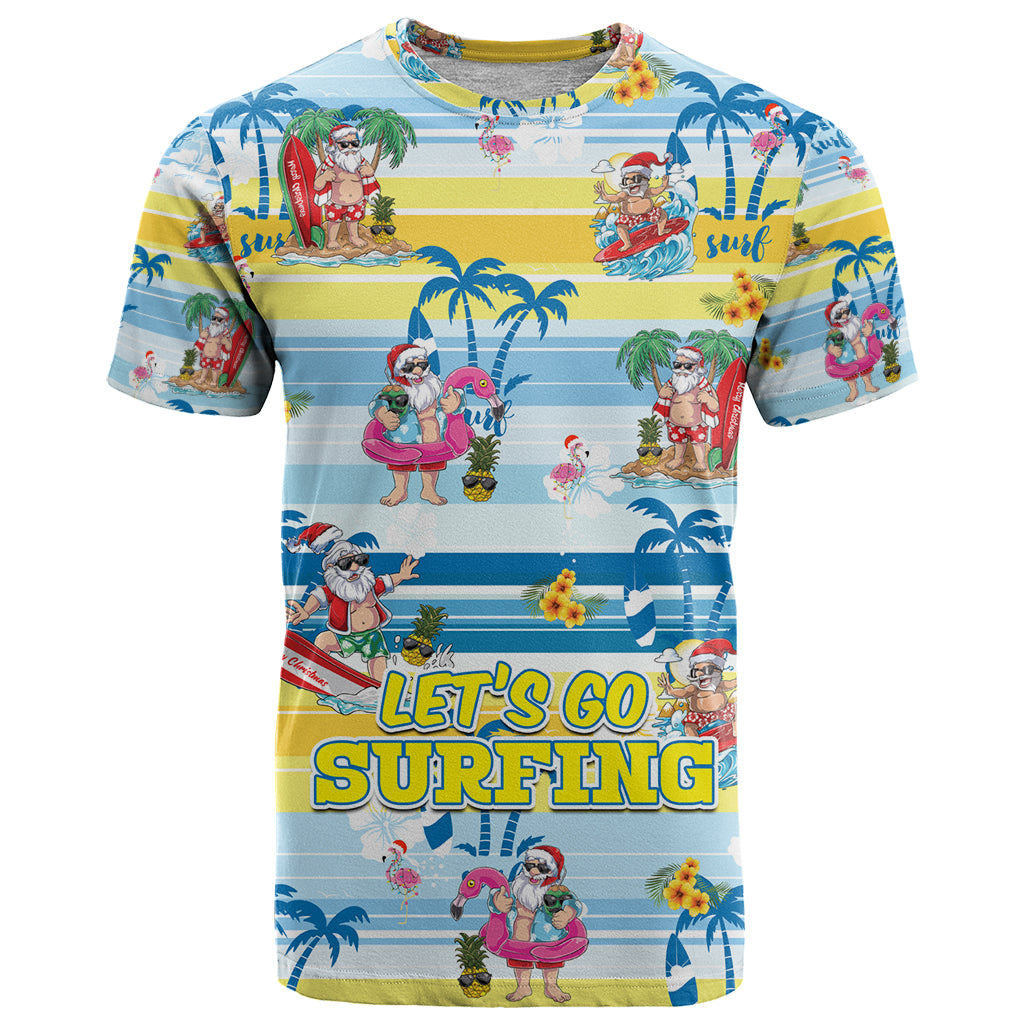 Surfing Christmas T Shirt Tropical Santa Let's Go Surfing DT02 Art - Polynesian Pride