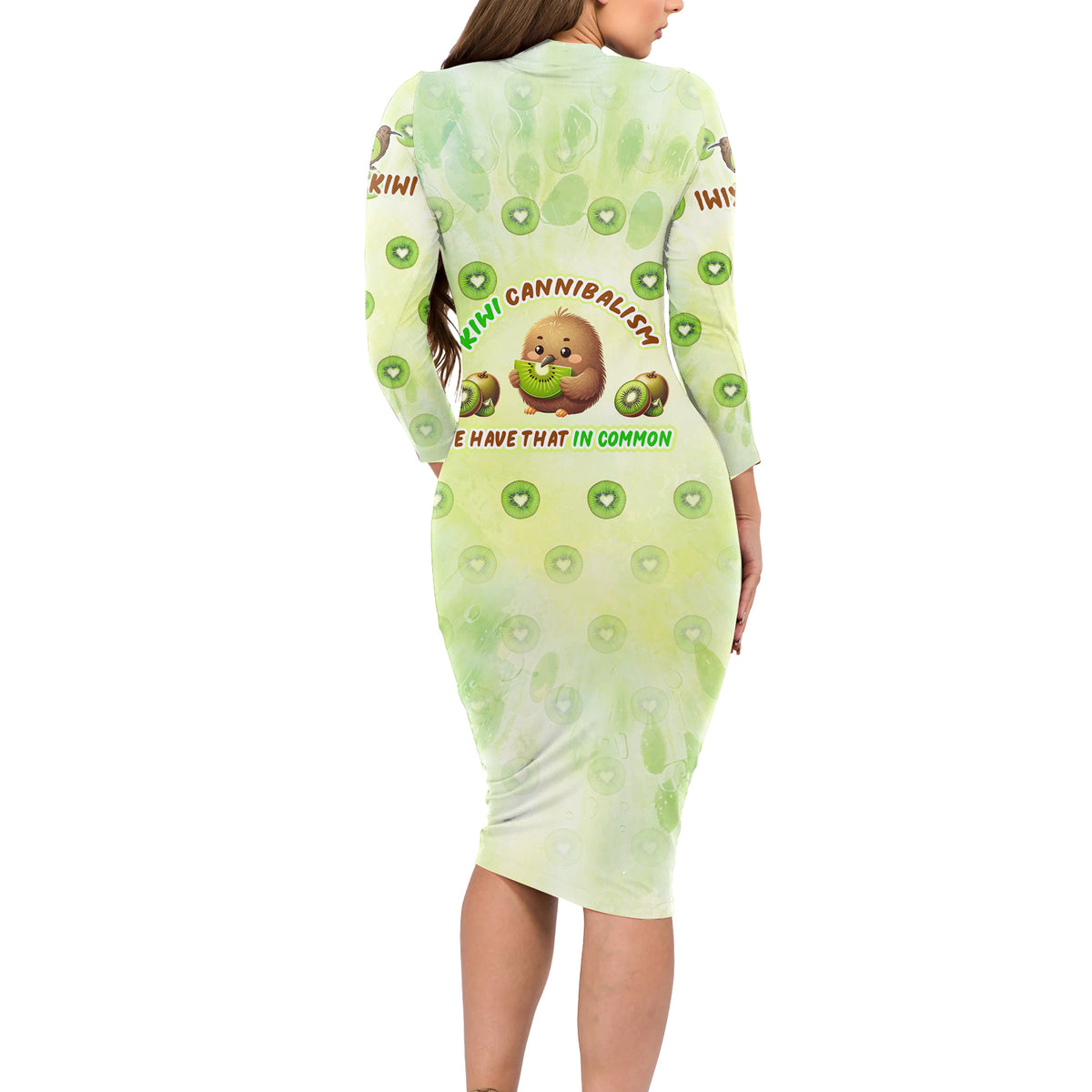 Kiwi Cannibalism Long Sleeve Bodycon Dress New Zealand Kiwi Cute Bird Funny