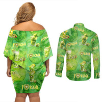 I Love Kiwi Couples Matching Off Shoulder Short Dress and Long Sleeve Button Shirt New Zealand Kiwi Fruit Summer Cocktail
