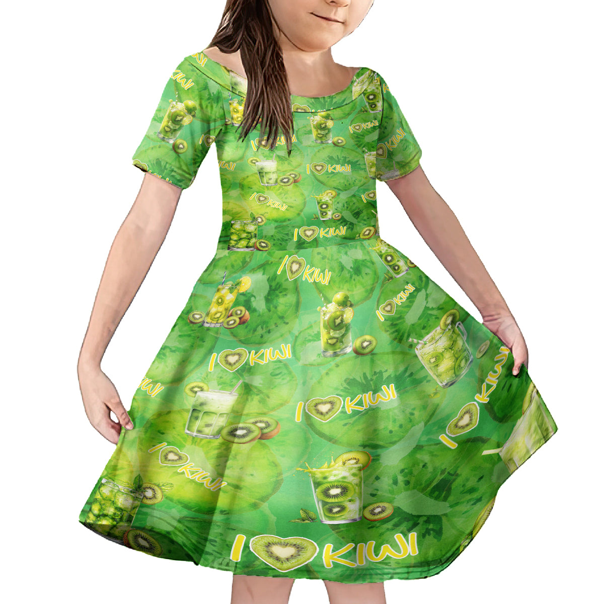 I Love Kiwi Family Matching Long Sleeve Bodycon Dress and Hawaiian Shirt New Zealand Kiwi Fruit Summer Cocktail