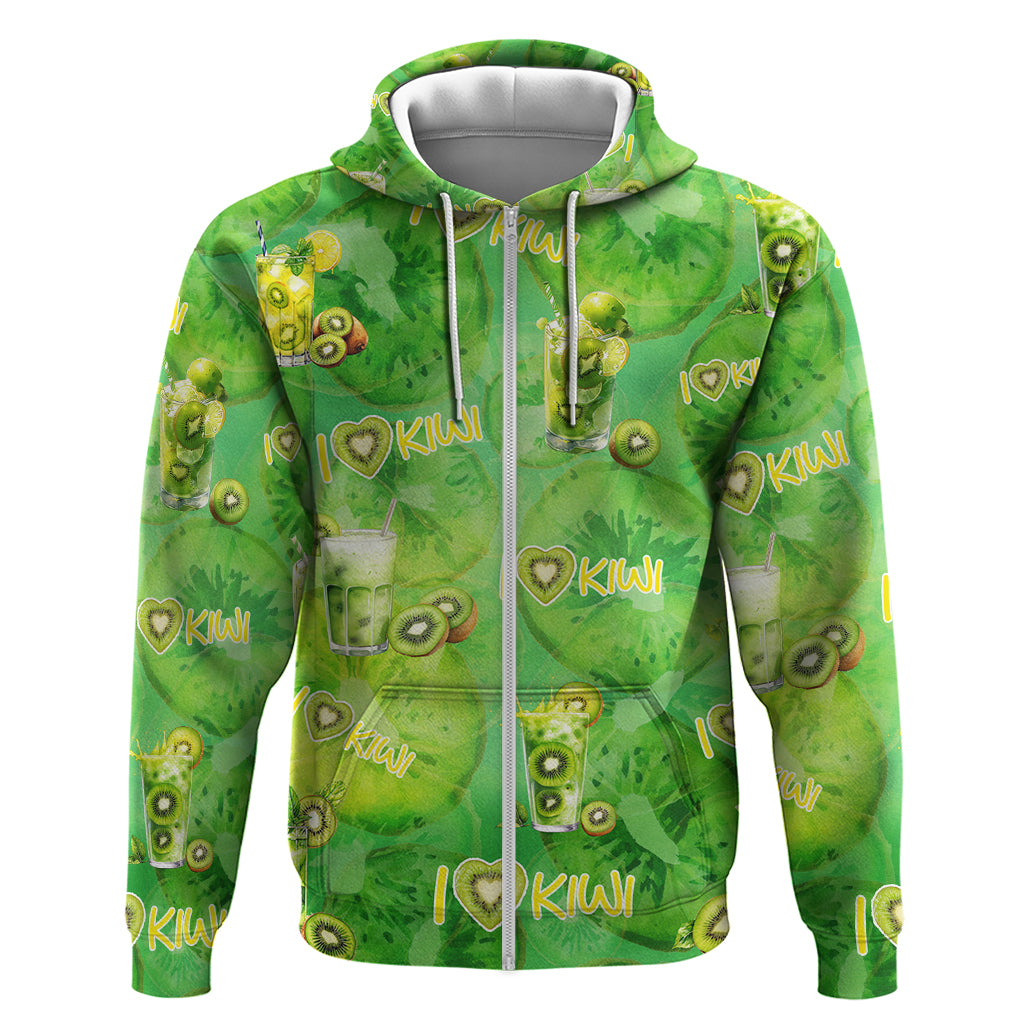 I Love Kiwi Hoodie New Zealand Kiwi Fruit Summer Cocktail DT02 Zip Hoodie Green - Polynesian Pride