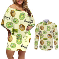 Kiwi Cute Humorous Couples Matching Off Shoulder Short Dress and Long Sleeve Button Shirt New Zealand Fruit