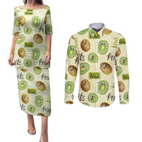 Kiwi Cute Humorous Couples Matching Puletasi and Long Sleeve Button Shirt New Zealand Fruit