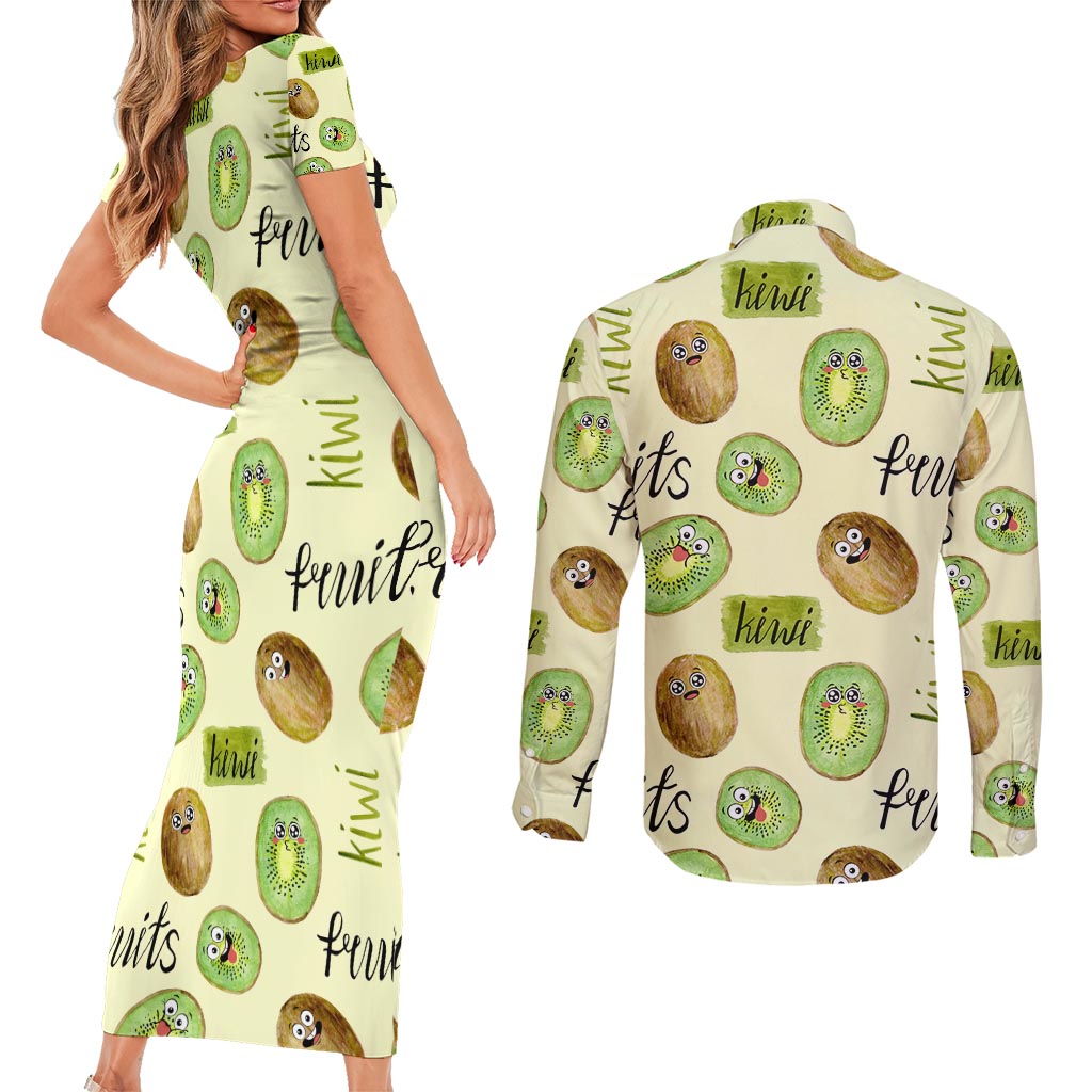 Kiwi Cute Humorous Couples Matching Short Sleeve Bodycon Dress and Long Sleeve Button Shirt New Zealand Fruit