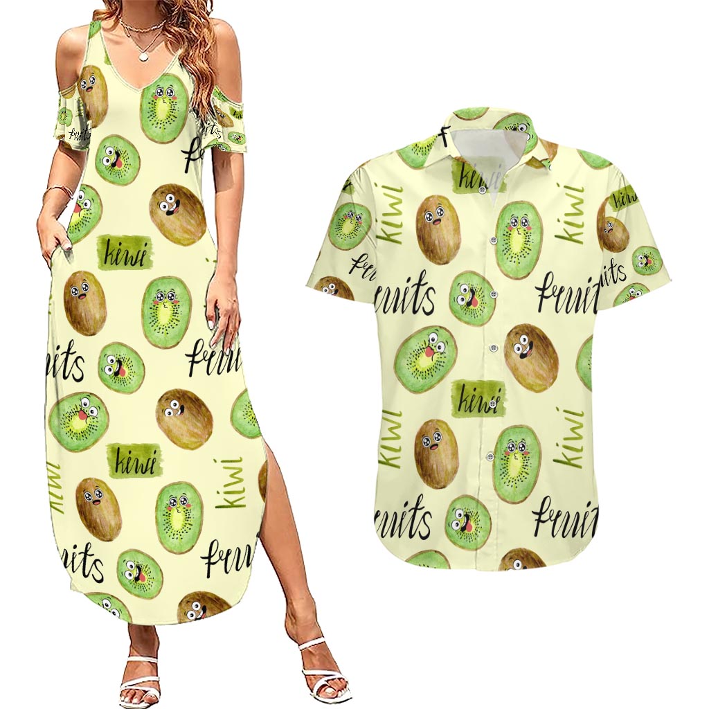Kiwi Cute Humorous Couples Matching Summer Maxi Dress and Hawaiian Shirt New Zealand Fruit