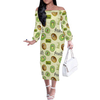 Kiwi Cute Humorous Family Matching Off The Shoulder Long Sleeve Dress and Hawaiian Shirt New Zealand Fruit