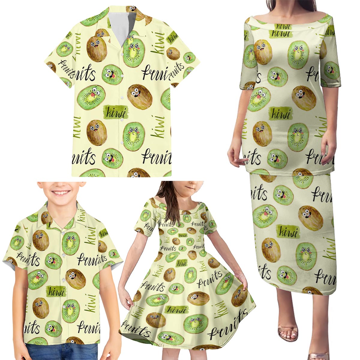 Kiwi Cute Humorous Family Matching Puletasi and Hawaiian Shirt New Zealand Fruit