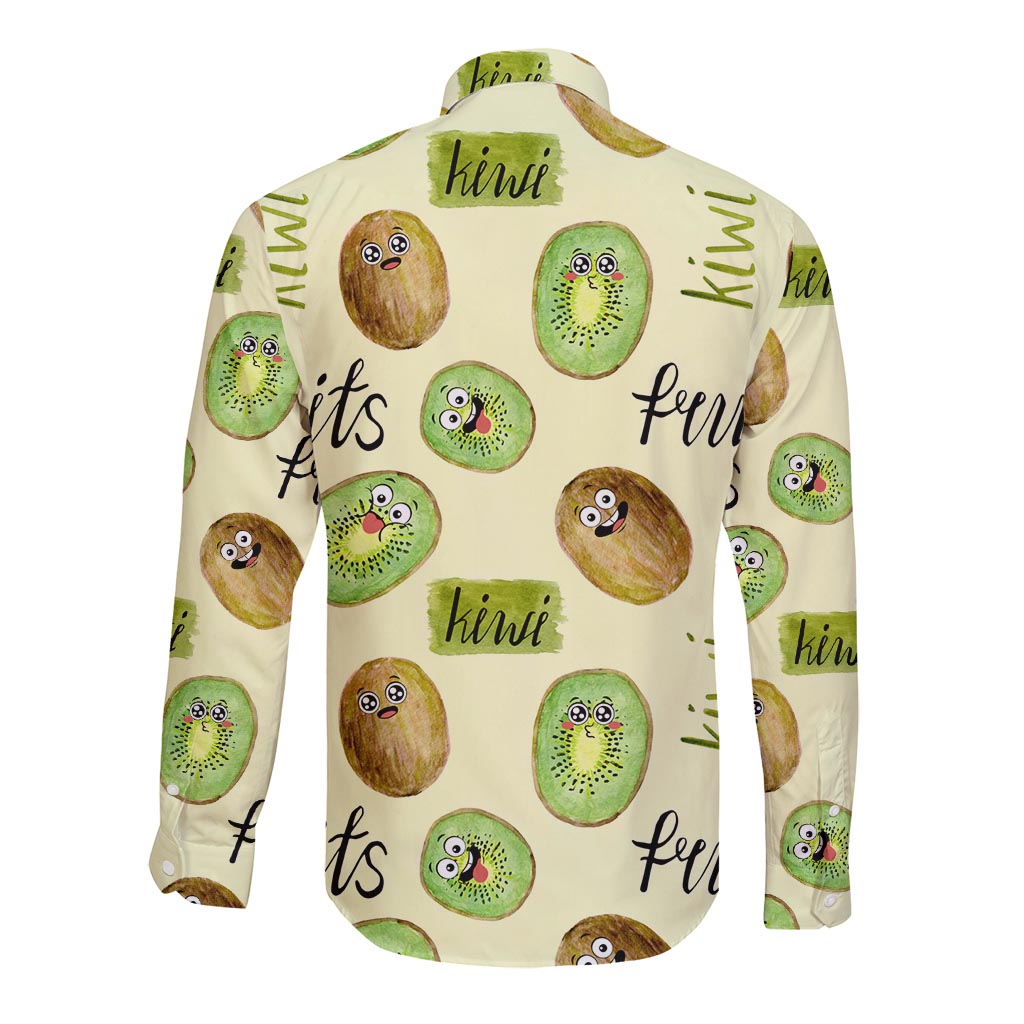 Kiwi Cute Humorous Long Sleeve Button Shirt New Zealand Fruit DT02 - Polynesian Pride