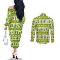 New Zealand Kiwi Fruit Witty Kiwi Bird Couples Matching Off The Shoulder Long Sleeve Dress and Long Sleeve Button Shirt
