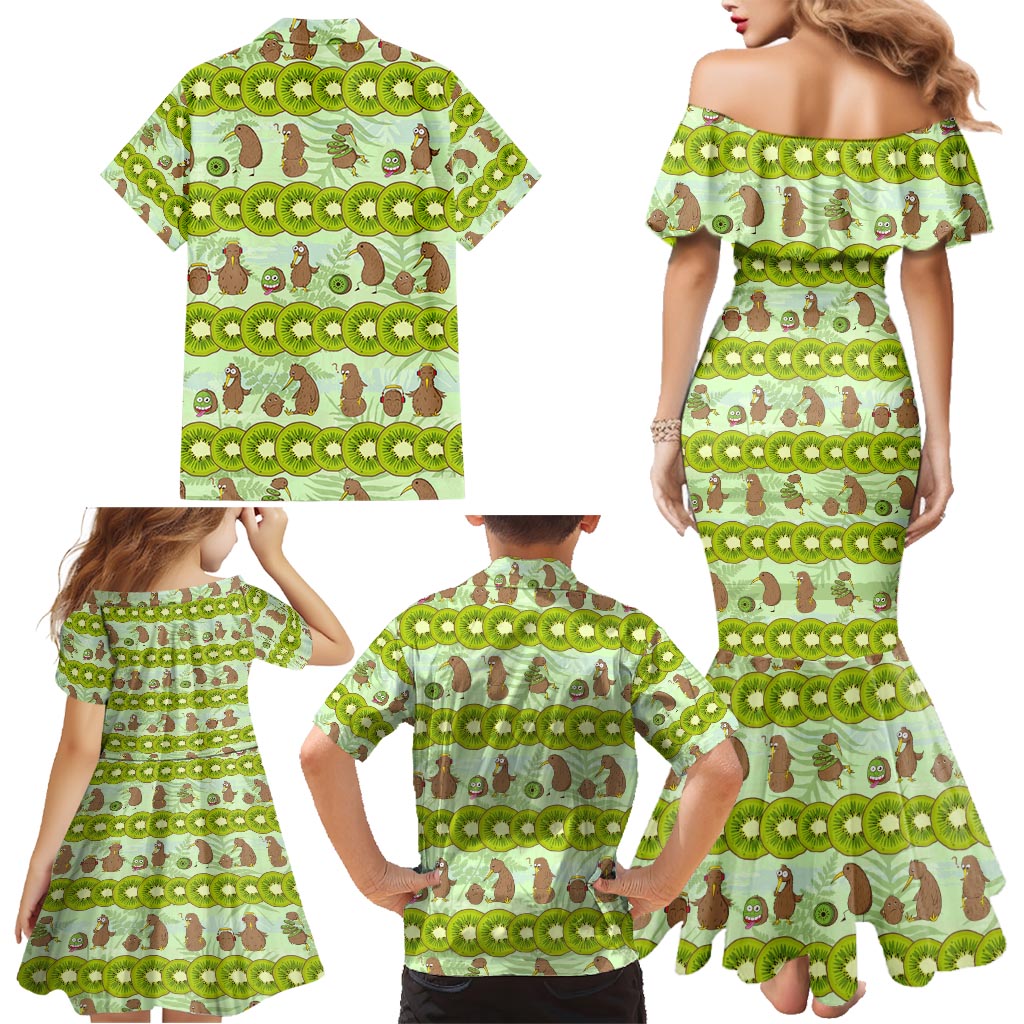 New Zealand Kiwi Fruit Witty Kiwi Bird Family Matching Mermaid Dress and Hawaiian Shirt