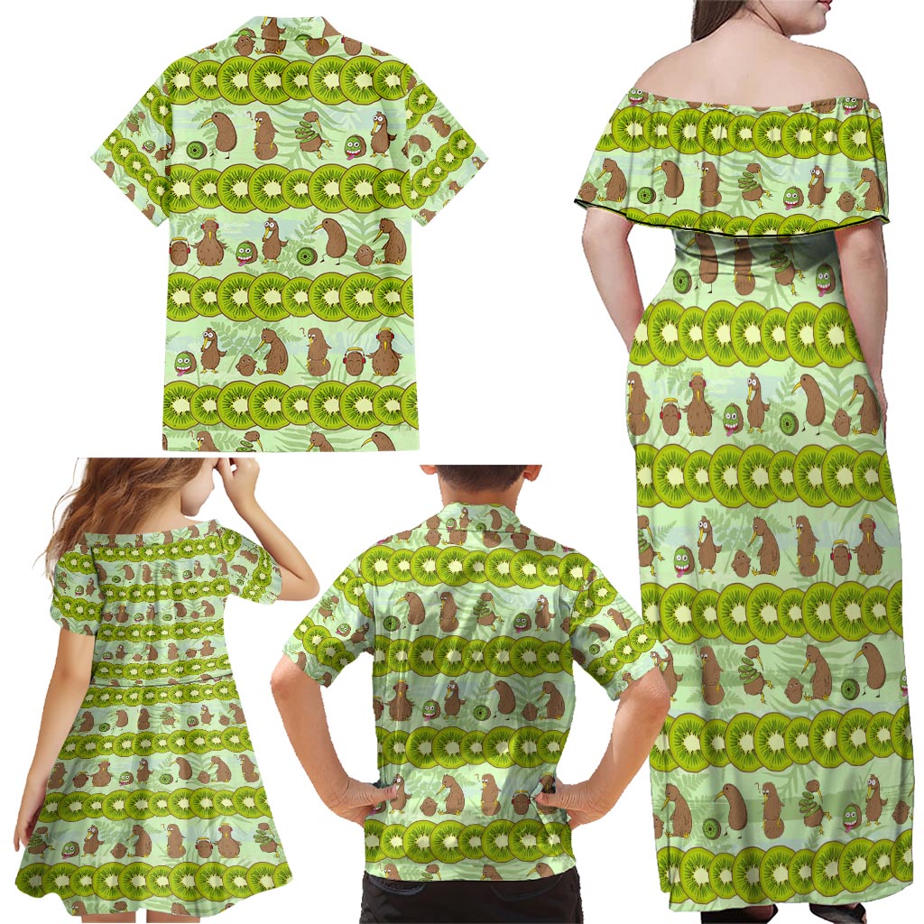 New Zealand Kiwi Fruit Witty Kiwi Bird Family Matching Off Shoulder Maxi Dress and Hawaiian Shirt