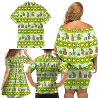 New Zealand Kiwi Fruit Witty Kiwi Bird Family Matching Off Shoulder Short Dress and Hawaiian Shirt