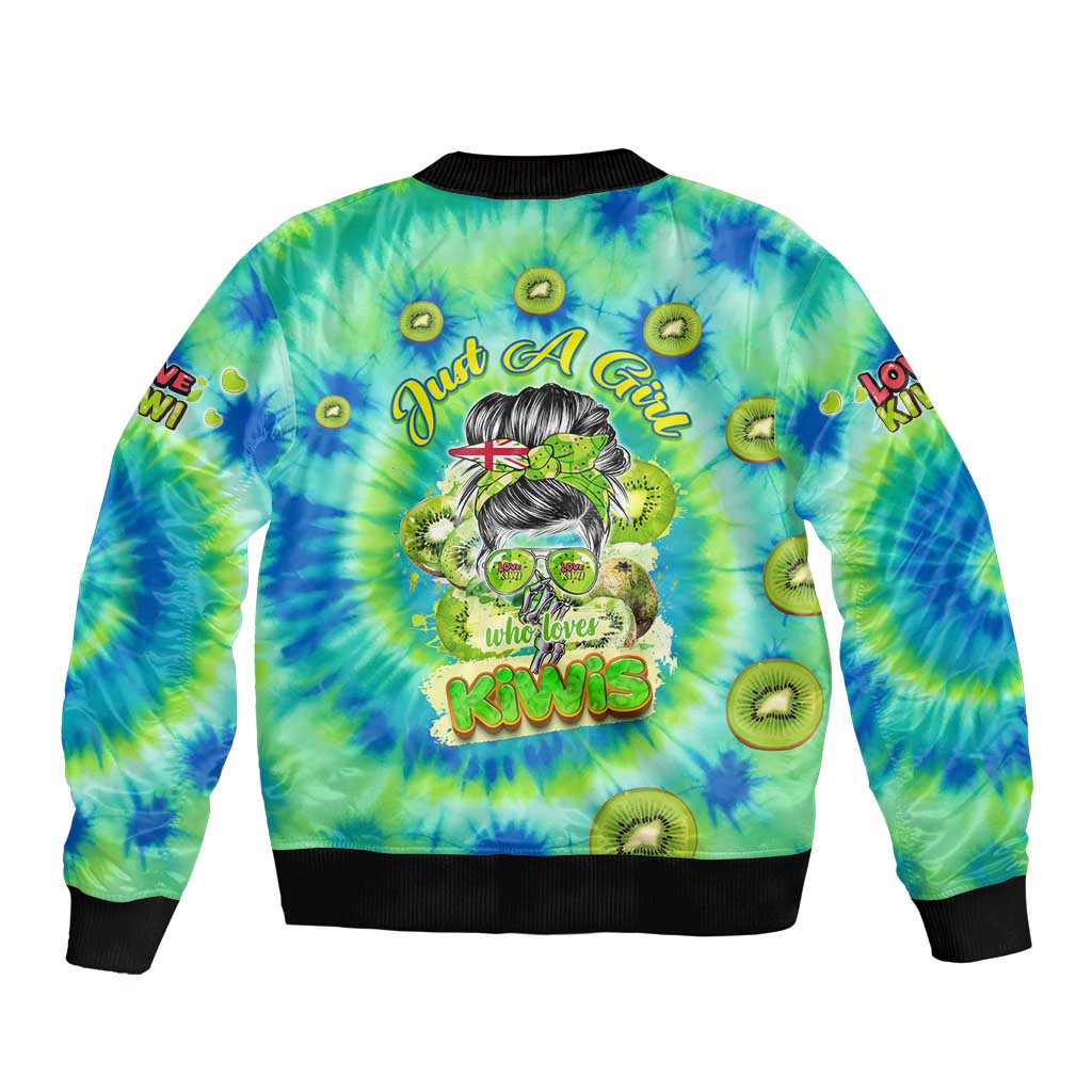 Just a Girl Who Loves Kiwis Bomber Jacket New Zealand Tie Dye