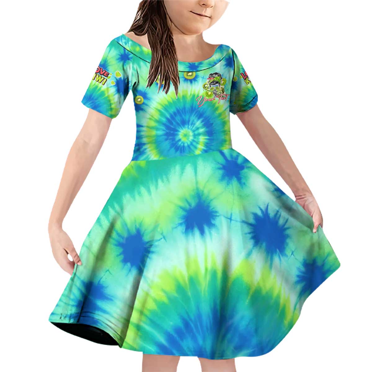 Just a Girl Who Loves Kiwis Family Matching Off Shoulder Short Dress and Hawaiian Shirt New Zealand Tie Dye DT02 Daughter's Dress Green - Polynesian Pride