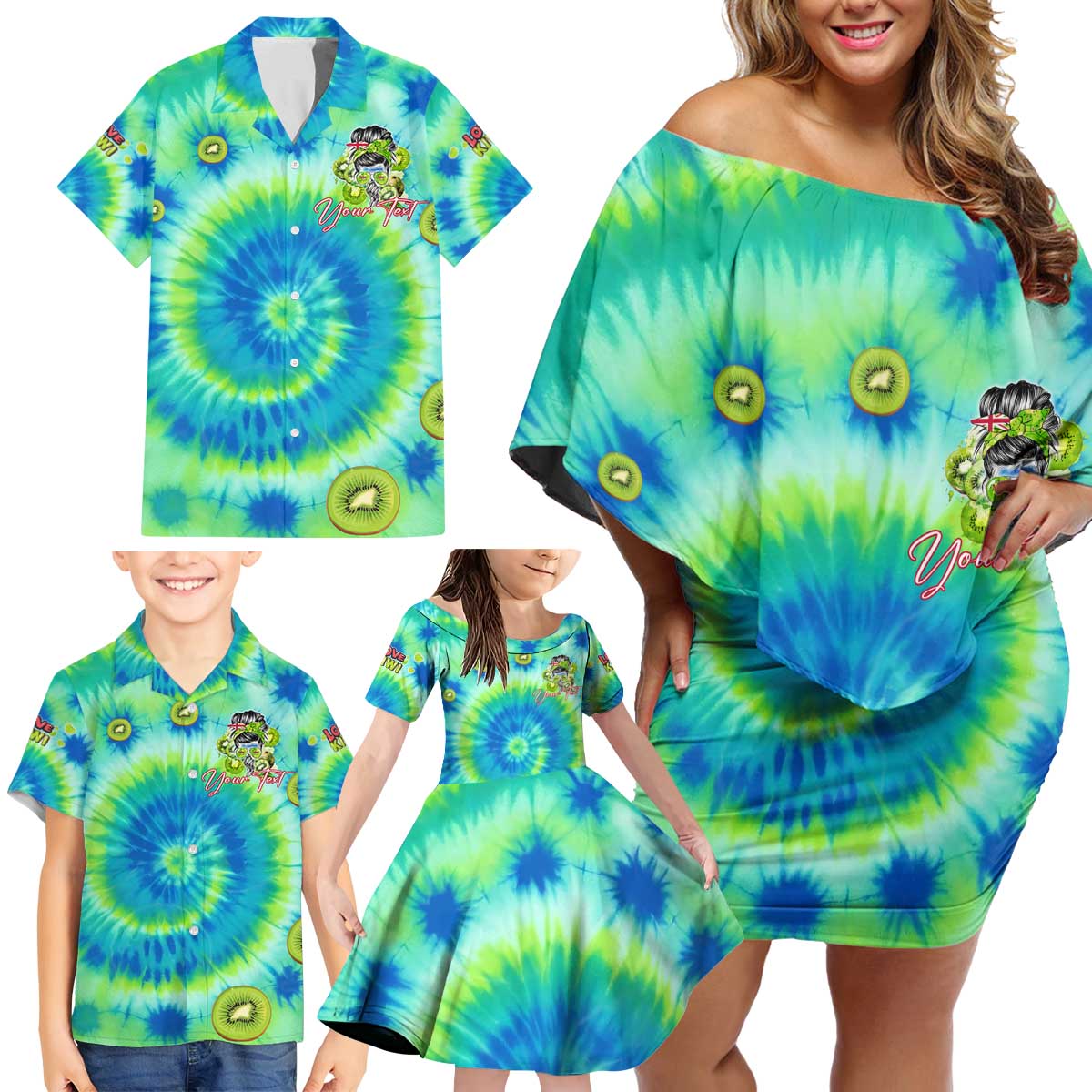 Just a Girl Who Loves Kiwis Family Matching Off Shoulder Short Dress and Hawaiian Shirt New Zealand Tie Dye DT02 - Polynesian Pride