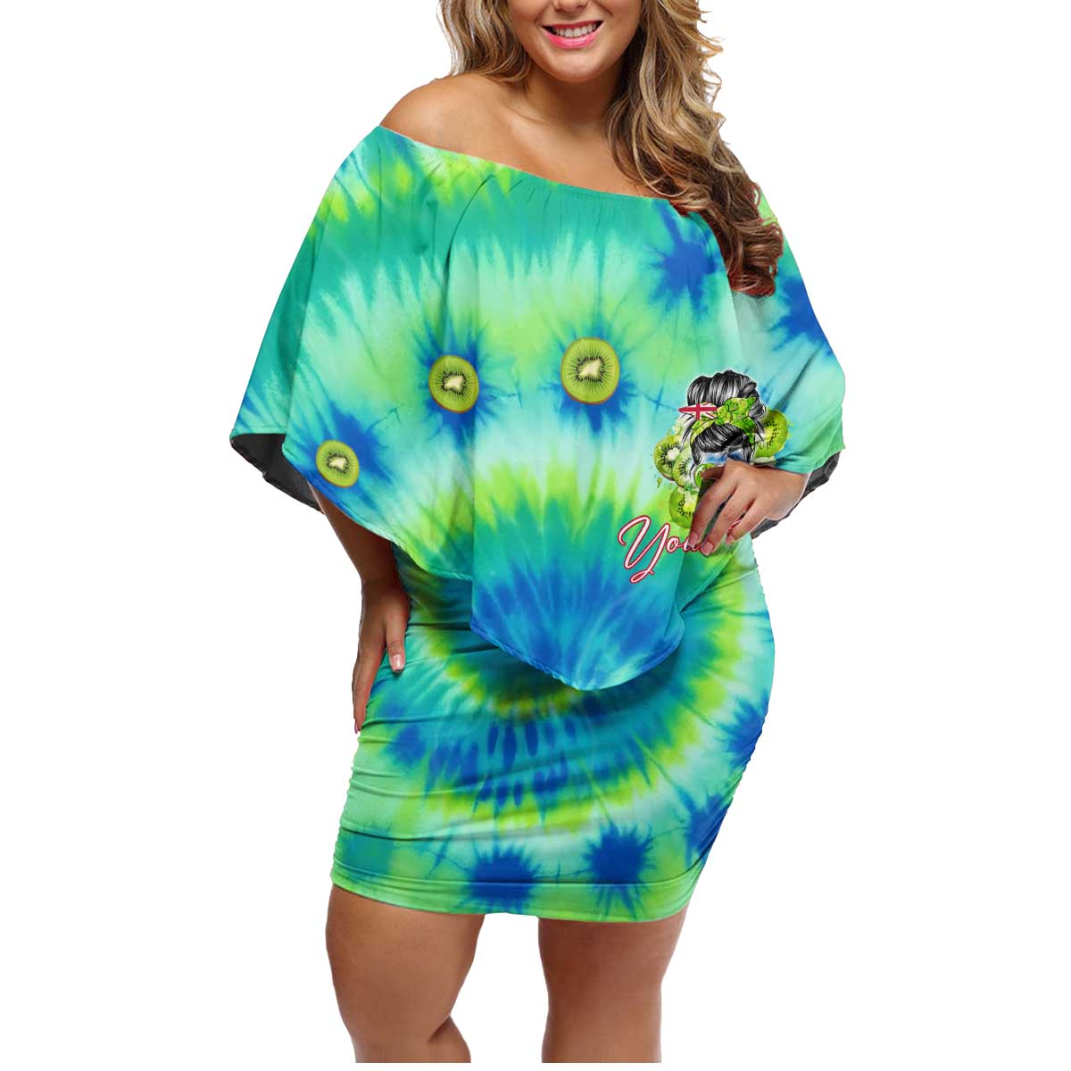 Just a Girl Who Loves Kiwis Family Matching Off Shoulder Short Dress and Hawaiian Shirt New Zealand Tie Dye DT02 Mom's Dress Green - Polynesian Pride