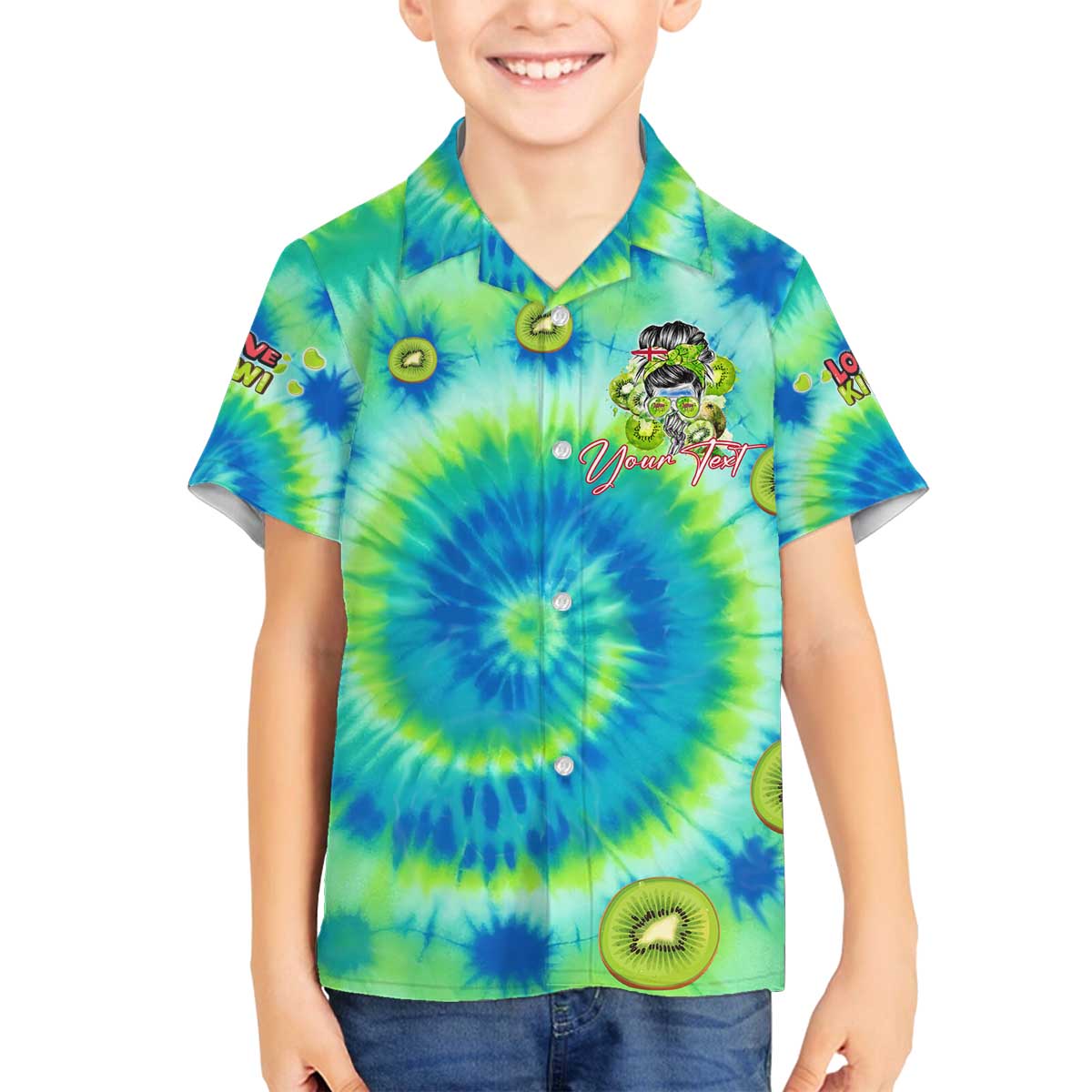 Just a Girl Who Loves Kiwis Family Matching Off Shoulder Short Dress and Hawaiian Shirt New Zealand Tie Dye DT02 Son's Shirt Green - Polynesian Pride