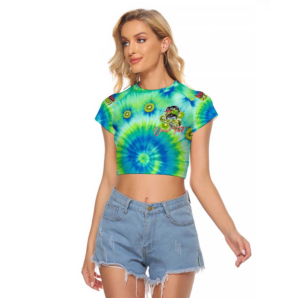 Just a Girl Who Loves Kiwis Raglan Cropped T Shirt New Zealand Tie Dye
