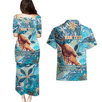 Hand In Hand Father's Day Polynesian Couples Matching Puletasi and Hawaiian Shirt Tribal Flower Pattern