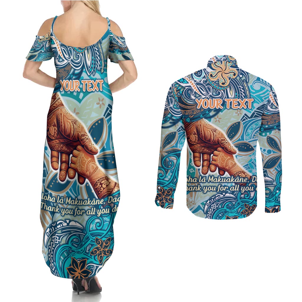 Hand In Hand Father's Day Polynesian Couples Matching Summer Maxi Dress and Long Sleeve Button Shirt Tribal Flower Pattern