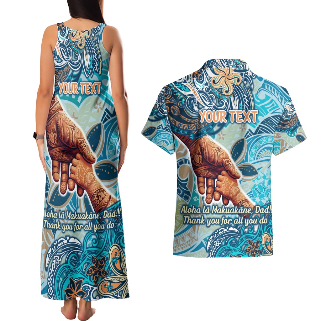 Hand In Hand Father's Day Polynesian Couples Matching Tank Maxi Dress and Hawaiian Shirt Tribal Flower Pattern