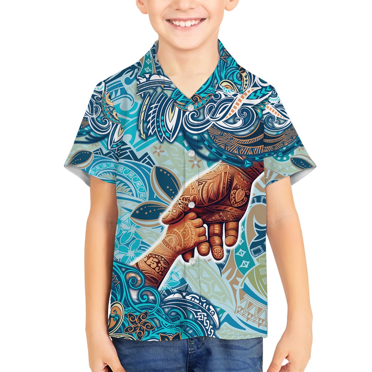 Hand In Hand Father's Day Polynesian Family Matching Puletasi and Hawaiian Shirt Tribal Flower Pattern