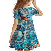 Hand In Hand Father's Day Polynesian Kid Short Sleeve Dress Tribal Flower Pattern
