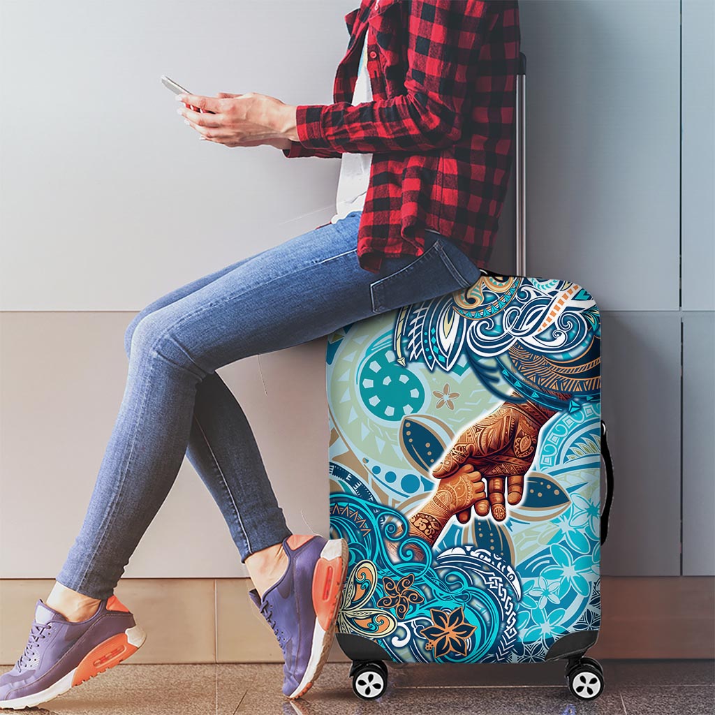 Hand In Hand Father's Day Polynesian Luggage Cover Tribal Flower Pattern