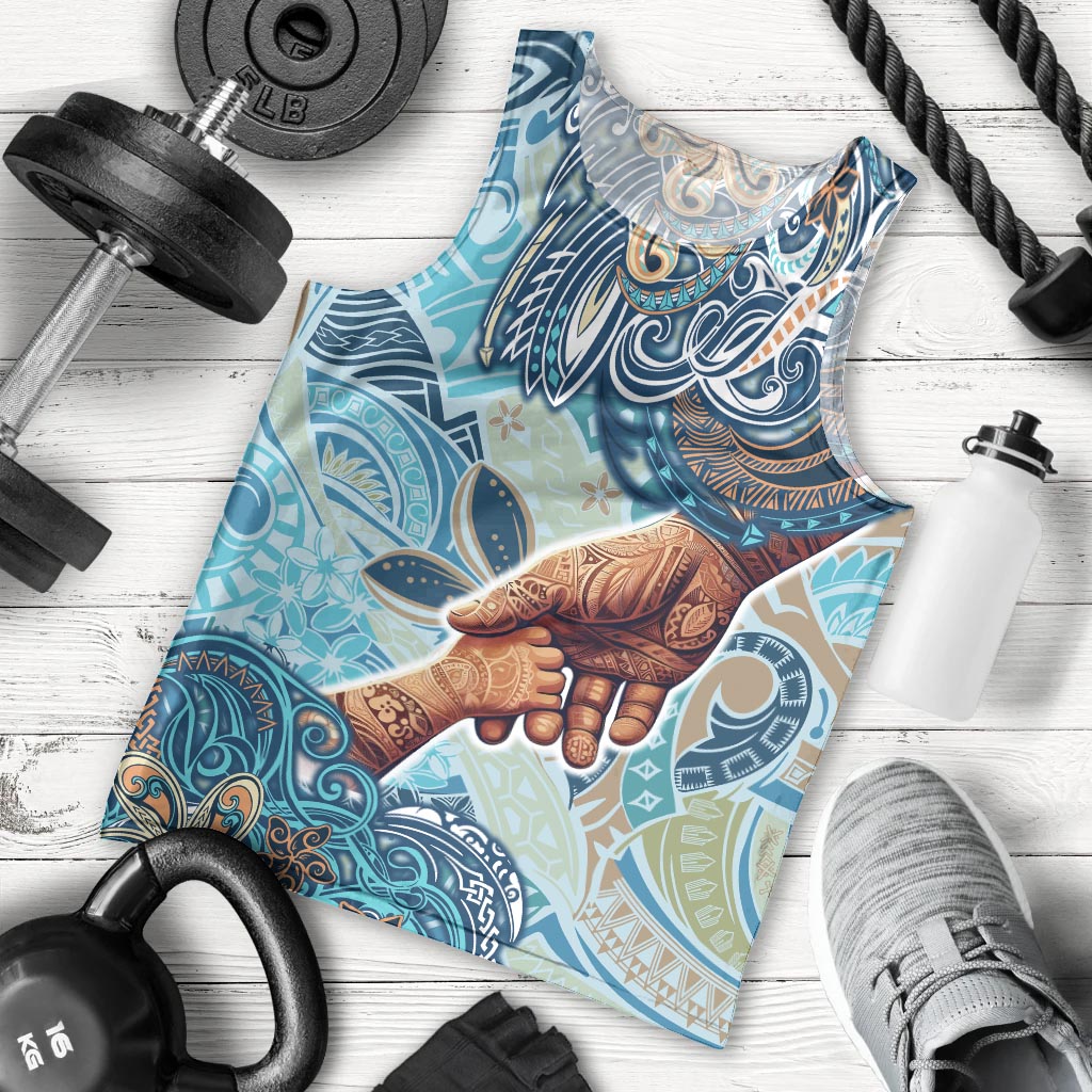 Hand In Hand Father's Day Polynesian Men Tank Top Tribal Flower Pattern
