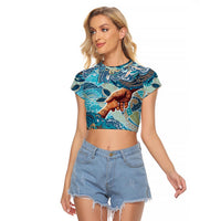 Hand In Hand Father's Day Polynesian Raglan Cropped T Shirt Tribal Flower Pattern
