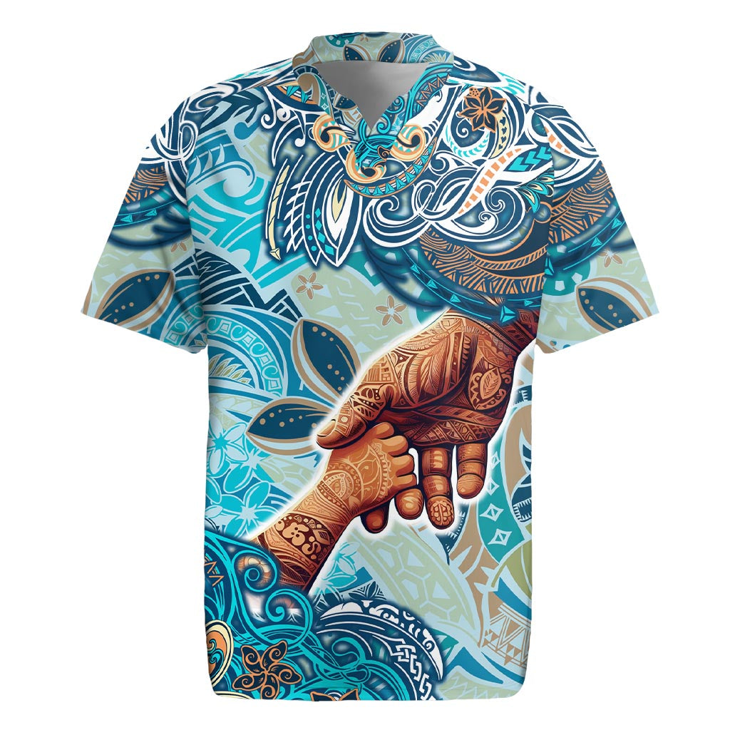 Hand In Hand Father's Day Polynesian Rugby Jersey Tribal Flower Pattern
