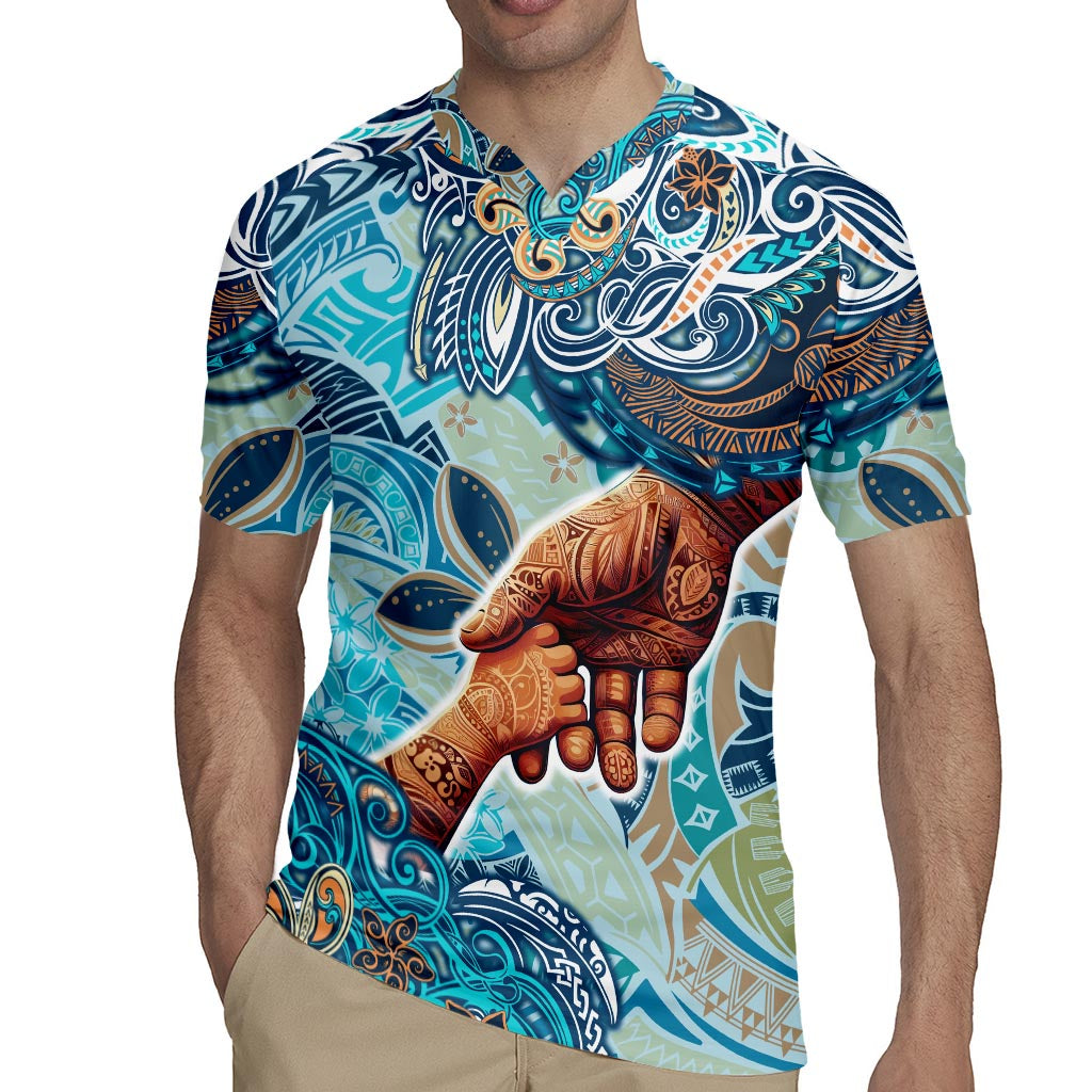 Hand In Hand Father's Day Polynesian Rugby Jersey Tribal Flower Pattern