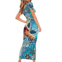 Hand In Hand Father's Day Polynesian Short Sleeve Bodycon Dress Tribal Flower Pattern DT02 - Polynesian Pride