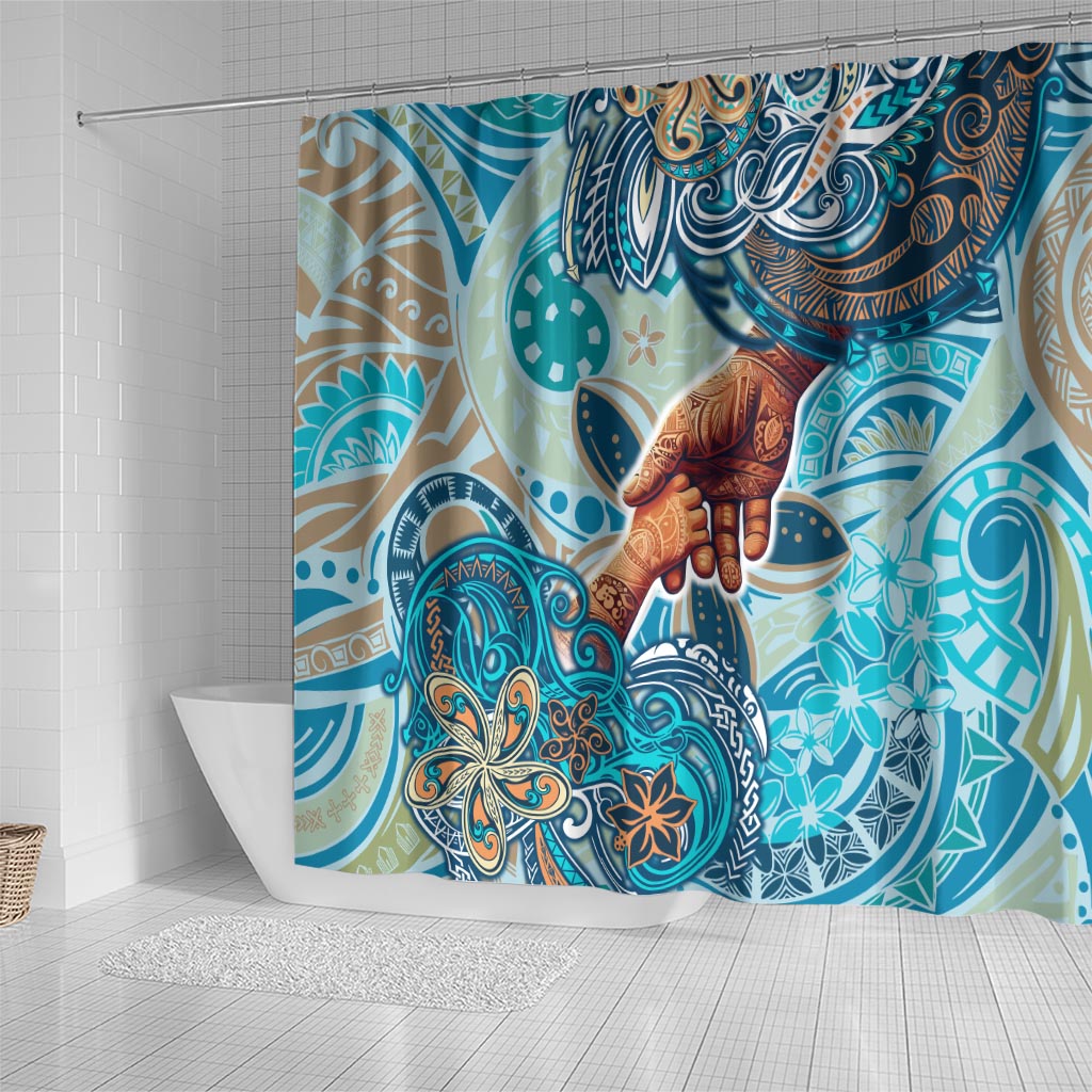 Hand In Hand Father's Day Polynesian Shower Curtain Tribal Flower Pattern