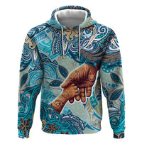 Hand In Hand Father's Day Polynesian Zip Hoodie Tribal Flower Pattern