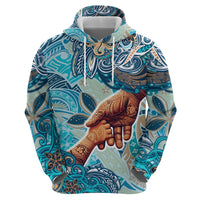 Hand In Hand Father's Day Polynesian Zip Hoodie Tribal Flower Pattern