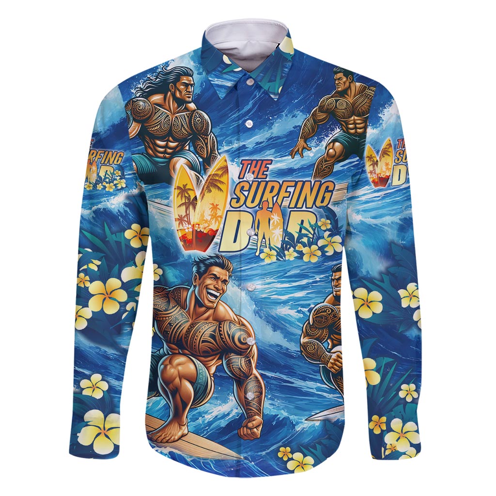 Hawaii Father's Day Family Matching Long Sleeve Bodycon Dress and Hawaiian Shirt The Surfing Dad Polynesian Tattoo
