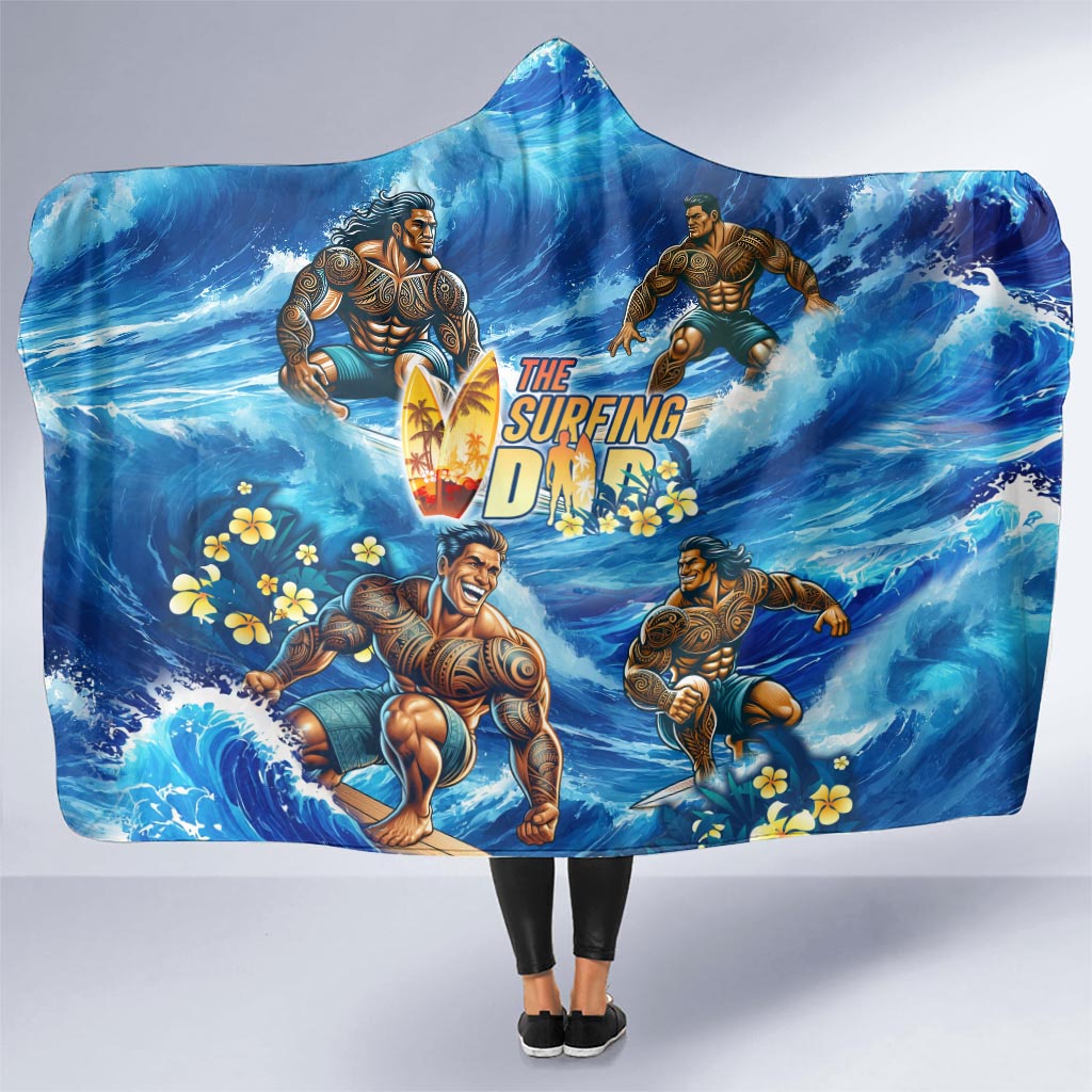 Hawaii Father's Day Hooded Blanket The Surfing Dad Polynesian Tattoo DT02 One Size Blue - Polynesian Pride
