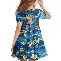 Hawaii Father's Day Kid Short Sleeve Dress The Surfing Dad Polynesian Tattoo