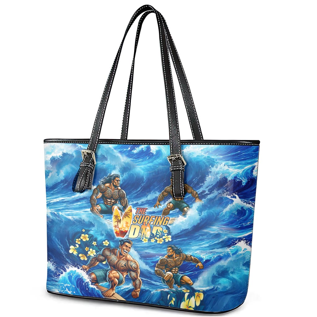 Hawaii Father's Day Leather Tote Bag The Surfing Dad Polynesian Tattoo