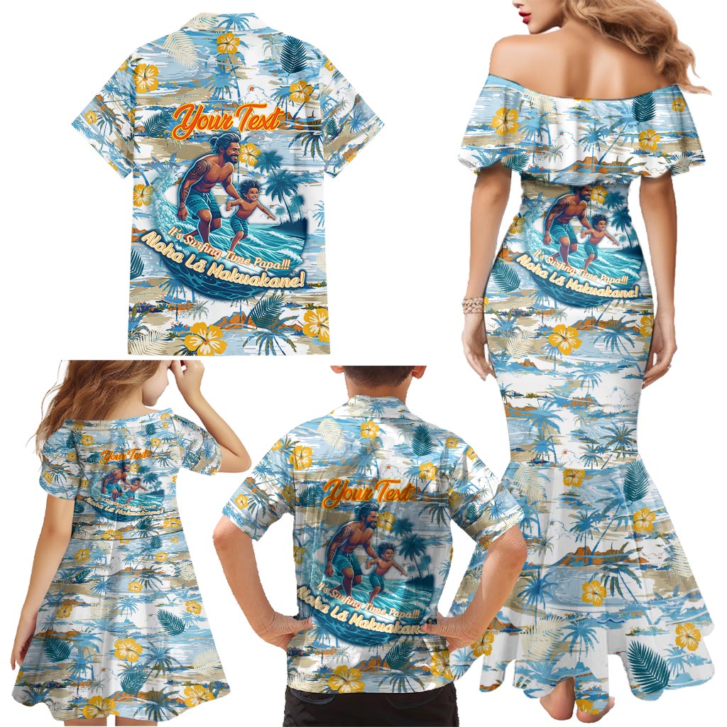 Hawaii Father's Day It's Surfing Time Family Matching Mermaid Dress and Hawaiian Shirt Aloha Lā Makuakane