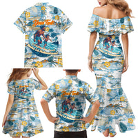 Hawaii Father's Day It's Surfing Time Family Matching Mermaid Dress and Hawaiian Shirt Aloha Lā Makuakane