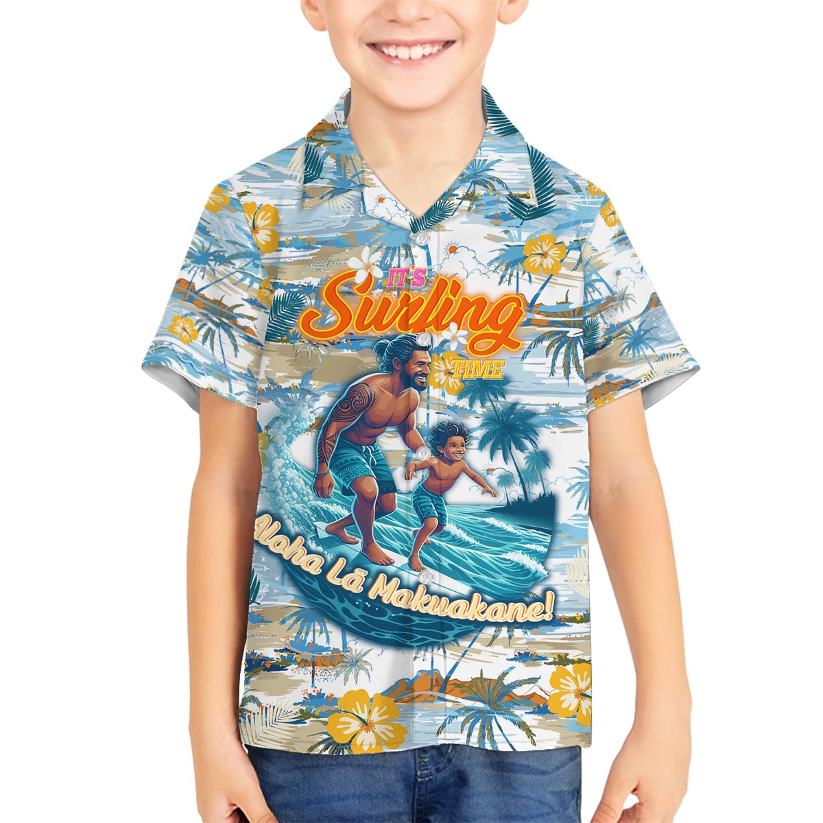 Hawaii Father's Day It's Surfing Time Family Matching Puletasi and Hawaiian Shirt Aloha Lā Makuakane