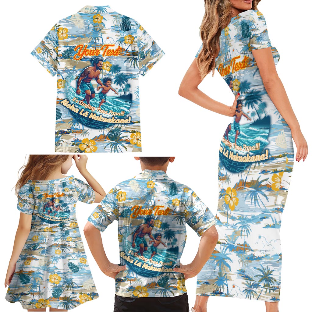Hawaii Father's Day It's Surfing Time Family Matching Short Sleeve Bodycon Dress and Hawaiian Shirt Aloha Lā Makuakane