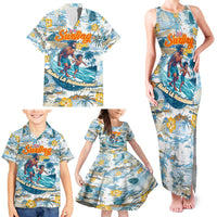 Hawaii Father's Day It's Surfing Time Family Matching Tank Maxi Dress and Hawaiian Shirt Aloha Lā Makuakane