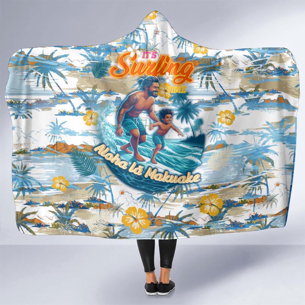 Hawaii Father's Day It's Surfing Time Hooded Blanket Aloha L Makuakane DT02 One Size Blue - Polynesian Pride