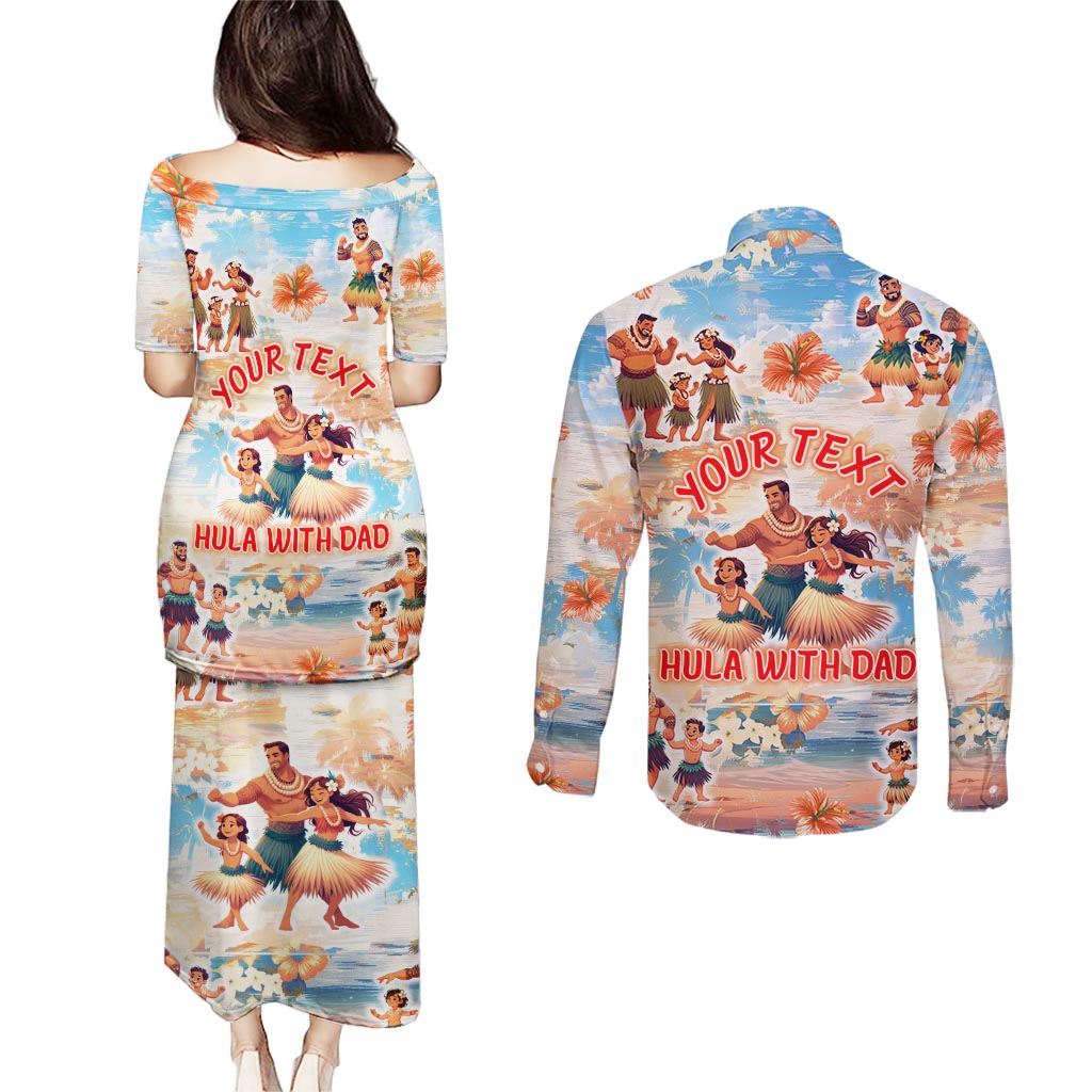 Hawaii Father's Day Couples Matching Puletasi and Long Sleeve Button Shirt Hula With Dad